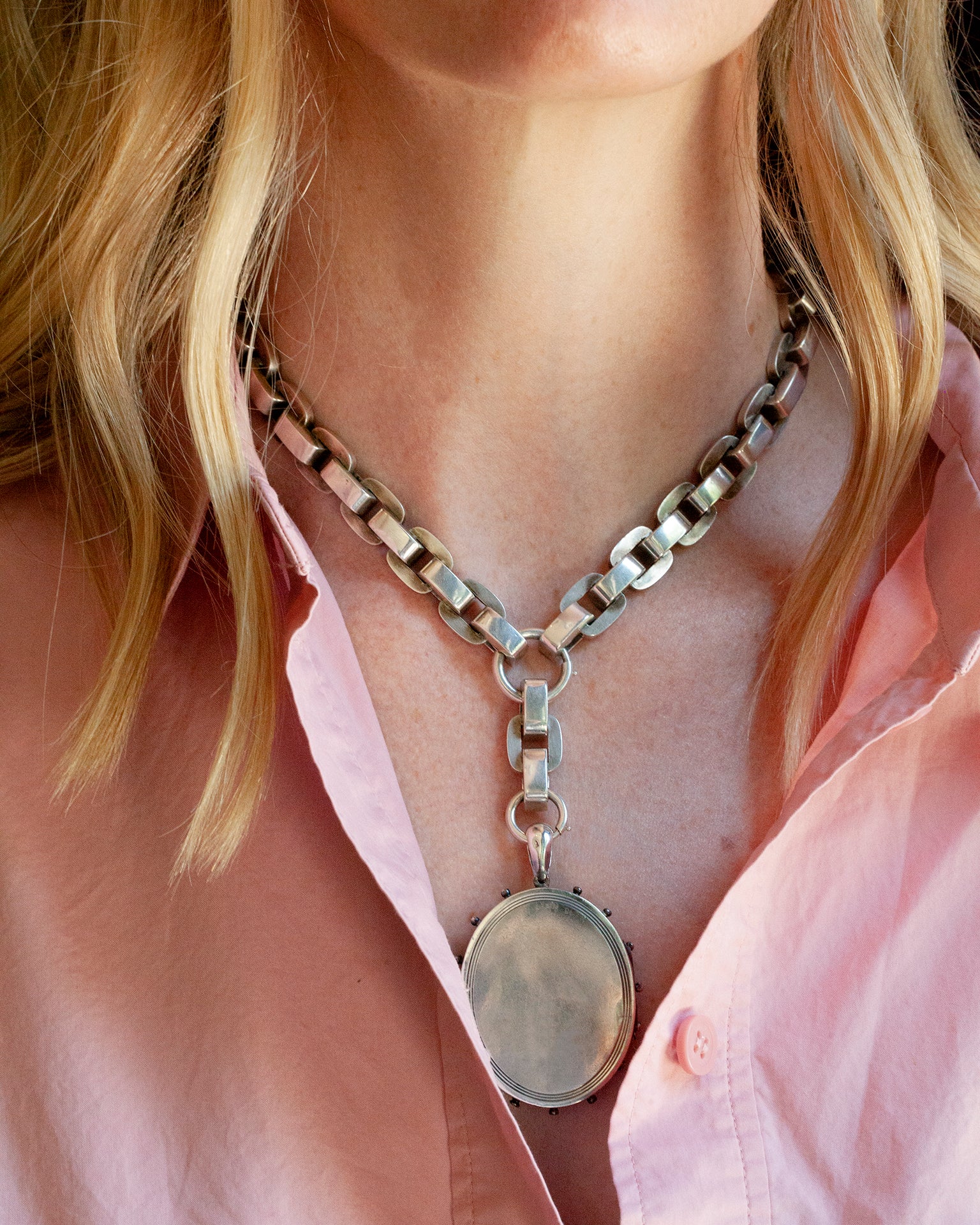 Victorian Era Sterling Silver Book Chain Necklace