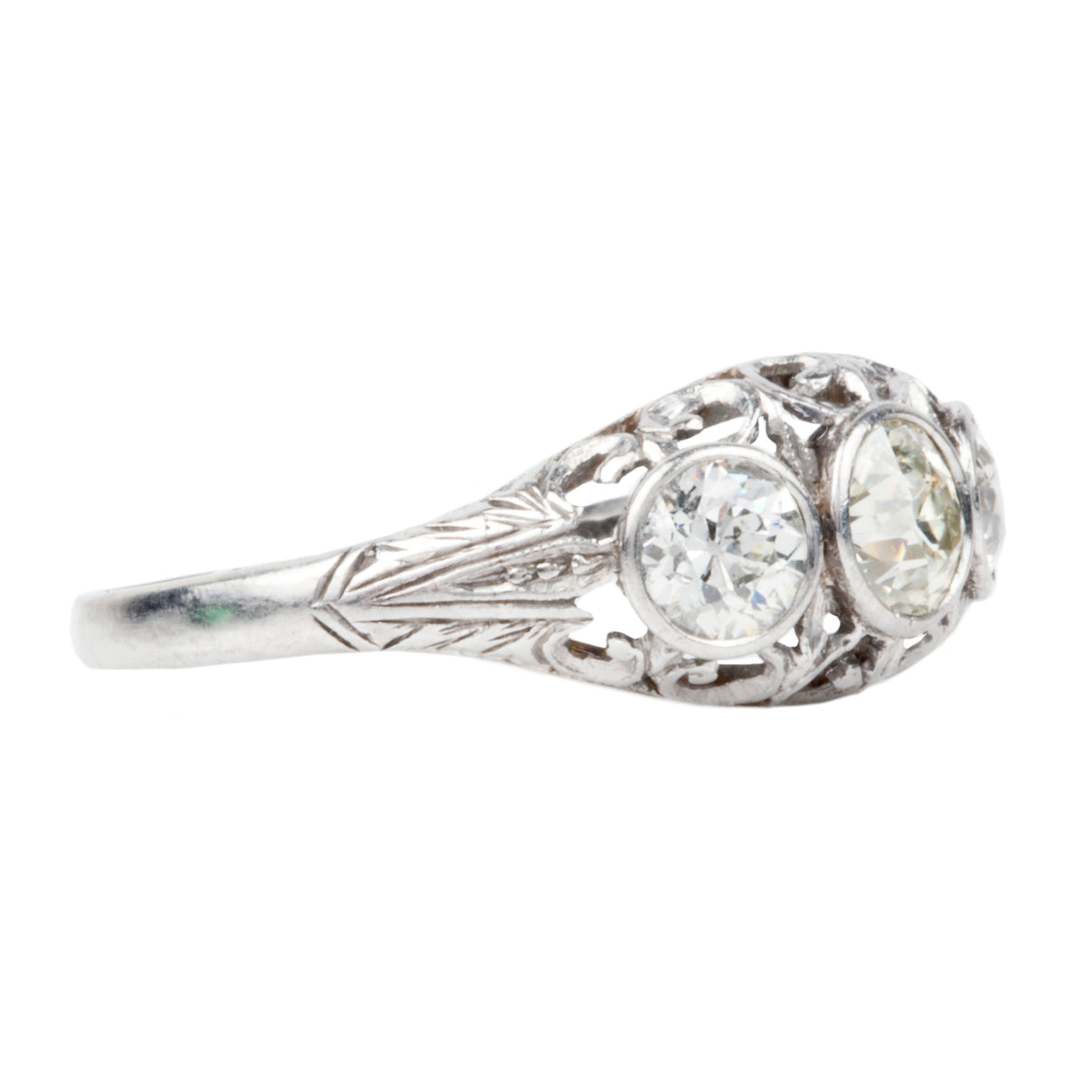 Edwardian Era Three Stone Platinum Ring | Bell and Bird