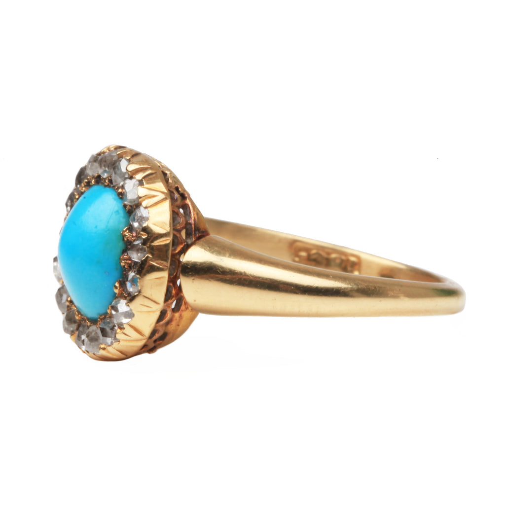 Victorian Era Gold Turquoise and Rose Cut Diamond Cluster Ring | Bell ...