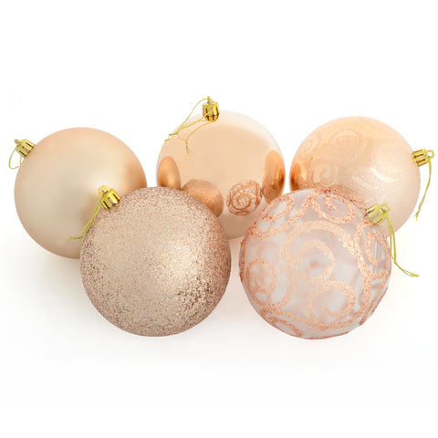 Mr Crimbo 5 x 10cm Christmas Tree Baubles Various Colours - MrCrimbo.co.uk -XS5685 - Champagne -Baubles