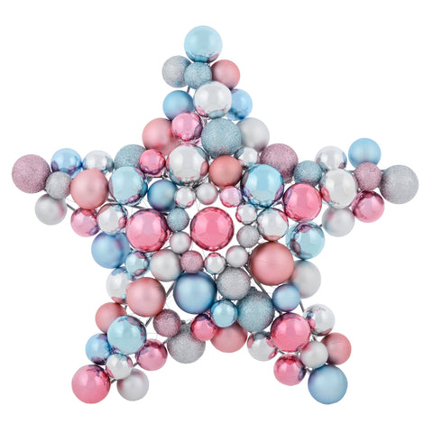 Mr Crimbo Christmas Bauble Star Decoration Wall Door 13" - MrCrimbo.co.uk -XS6460 - Silver/Blue/Rose -bauble decorations