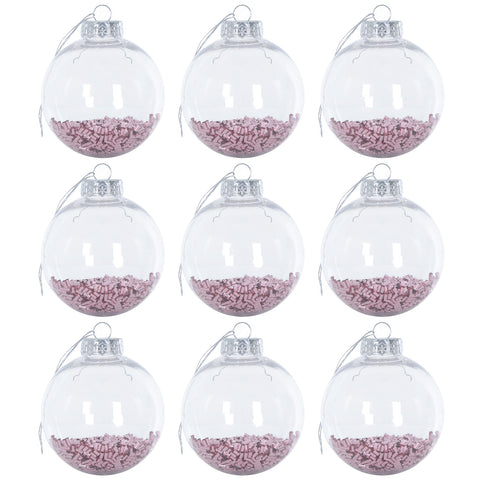 Mr Crimbo 9 x 8cm Foil Filled Shaker Christmas Tree Baubles - MrCrimbo.co.uk -XS6465 - Pink -Baubles