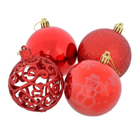 Mr Crimbo 24pc Bumper Christmas Tree Bauble Set 8cm - MrCrimbo.co.uk -XS6475 - Red -24pc bauble set