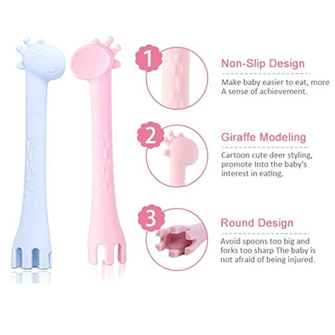 Baby Spoon and Fork Training Set Girrafe Design Key Feature