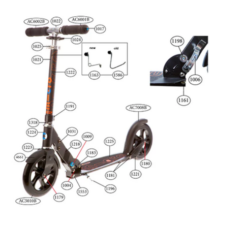 classic black adult scooter spare parts diagram