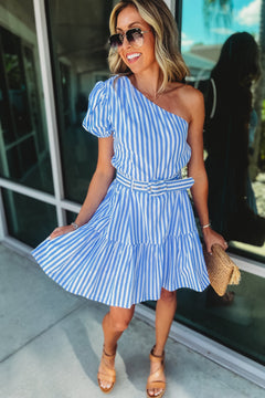 Yacht Life One Shoulder Striped Dress