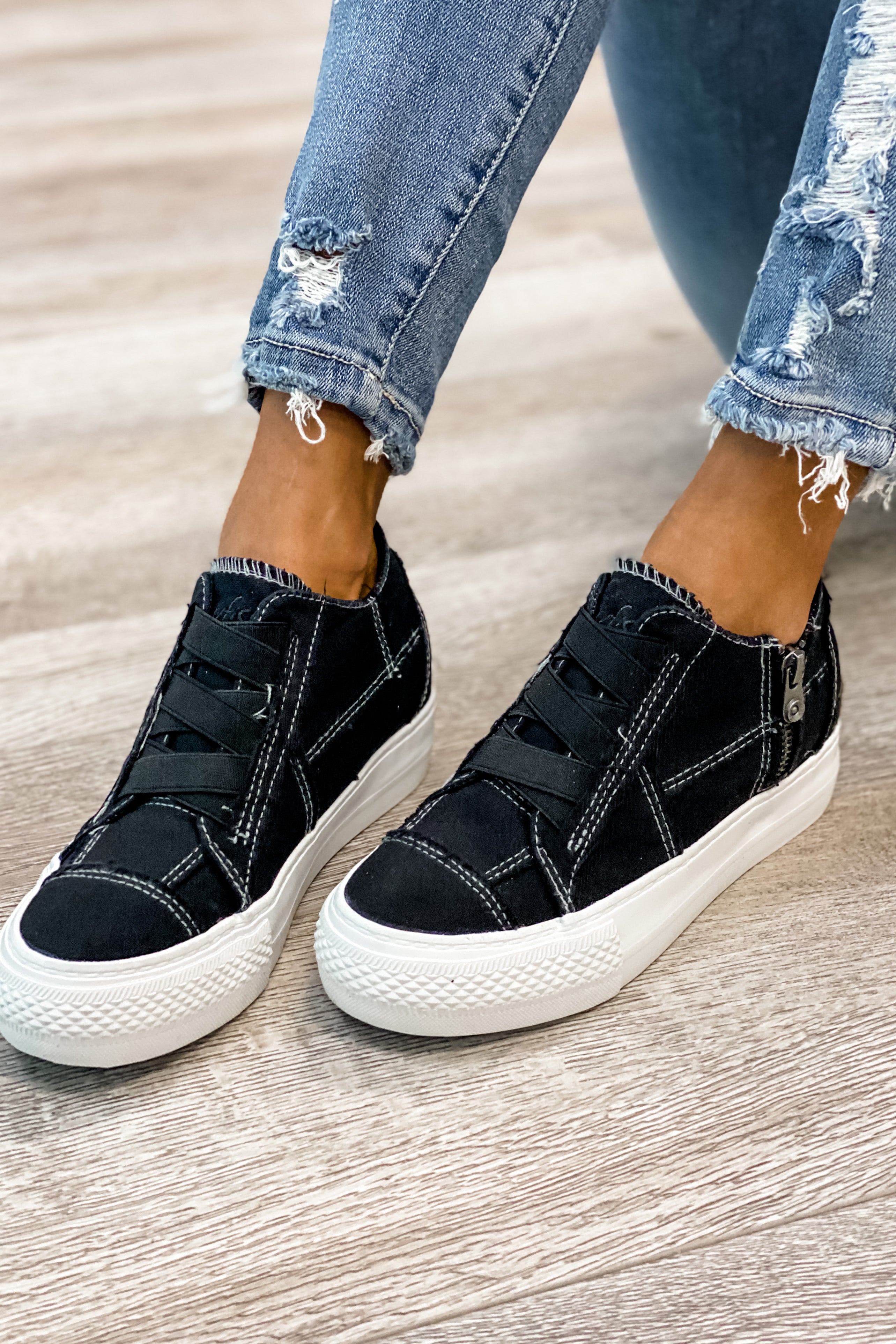 Blowfish Mamba Hidden Wedge Sneaker Black Color Washed Canvas Women S Online Clothing Boutique