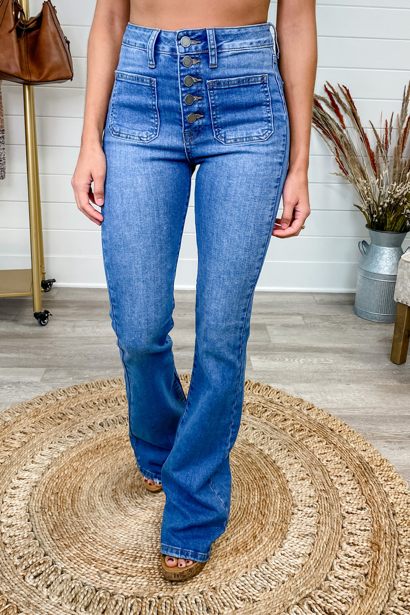 She's So Fly Button Front Flare JBD Jeans | Women's Online Clothing ...