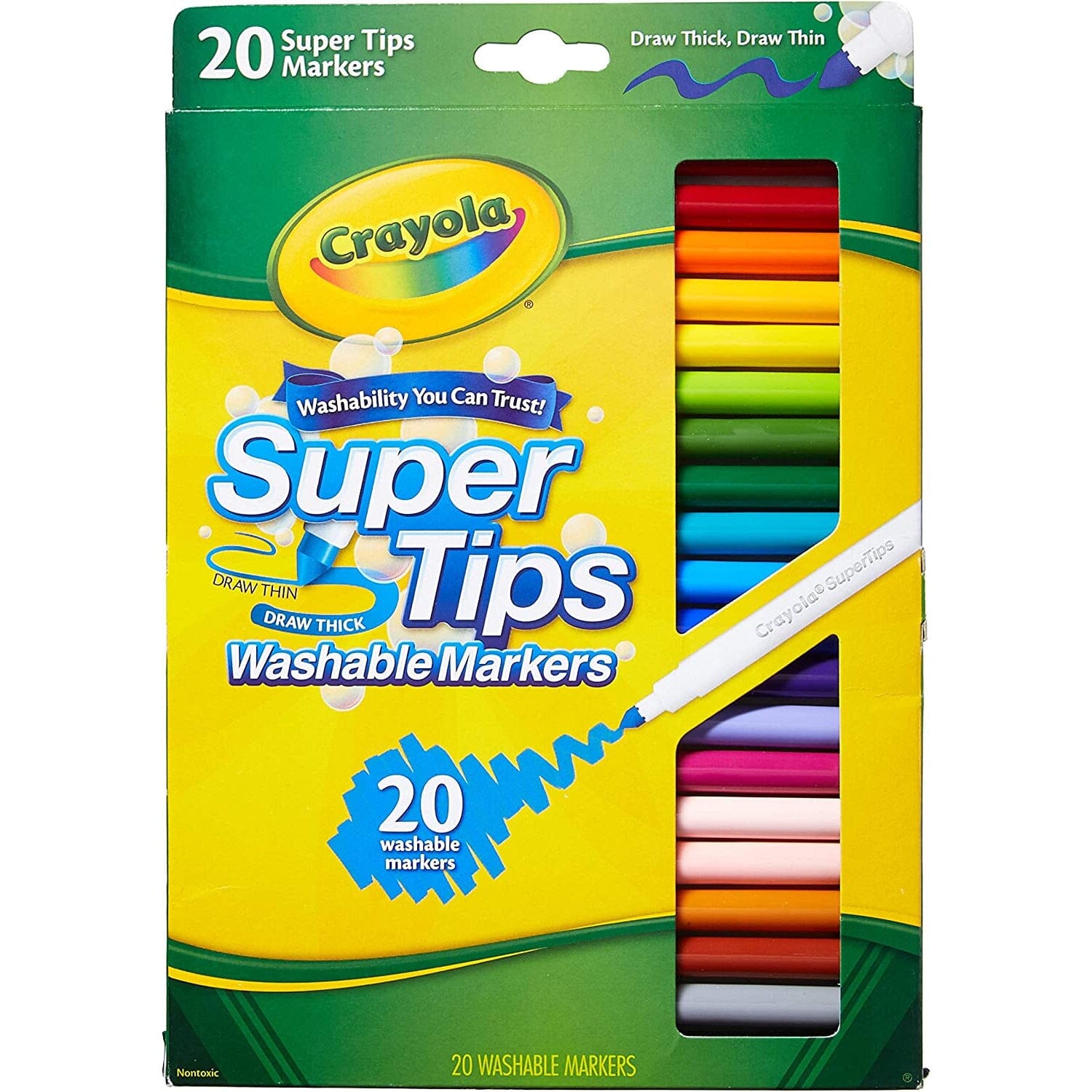 Crayola Washable Markers, Nontoxic, Super Tips - 20 markers