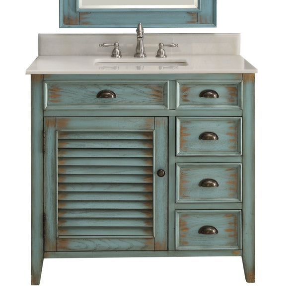 42 inch Bathroom Vanity Coastal Cottage Beach Style Distressed Teal Blue  Color (42Wx21.5Dx32