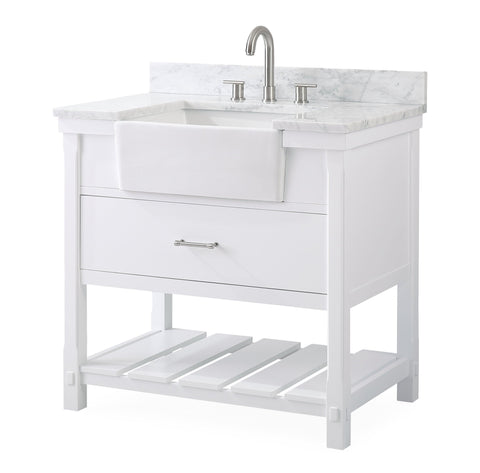 36-Inches Kendia Farmhouse Sink Bathroom Vanity - GD-7036-WT36-GT - Chans Furniture