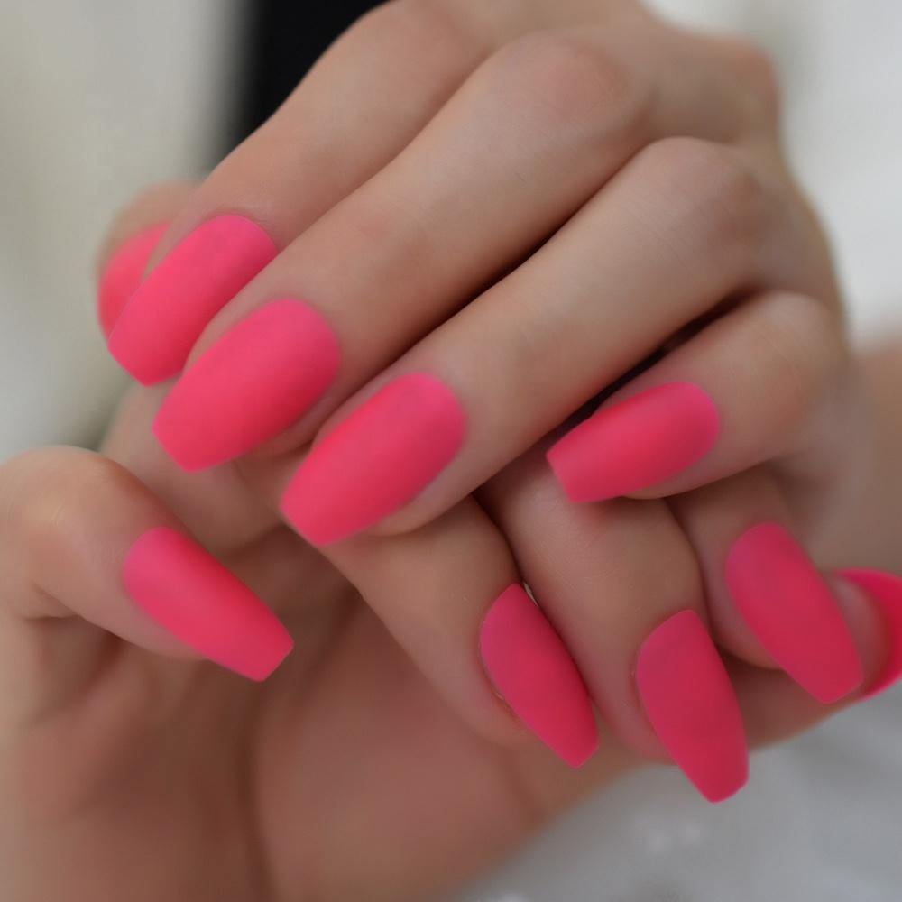 Fluorescent Pink Coffin Press On Nails – She's A Beat Beauty
