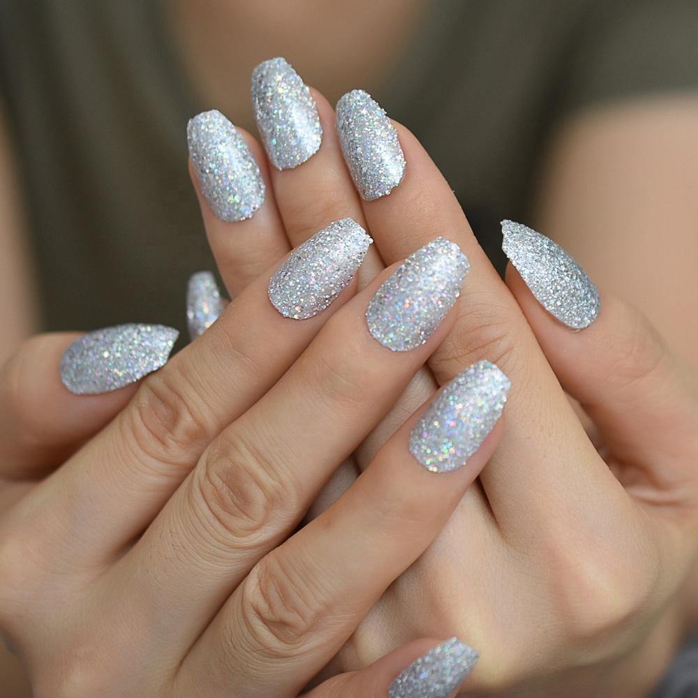 silver glitter nails