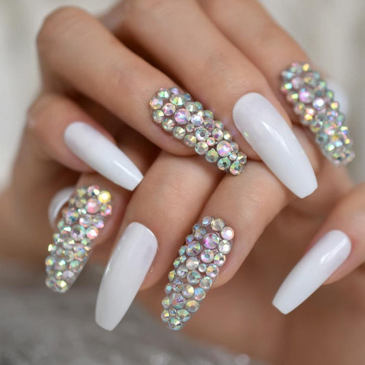 Stella's Nude Stiletto Rhinestone Press On Nails – She's A Beat Beauty