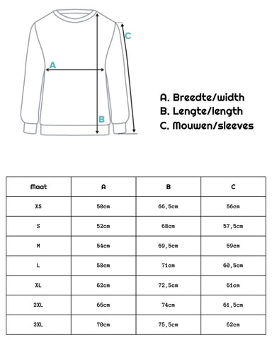 size chart AOP sweatshirt