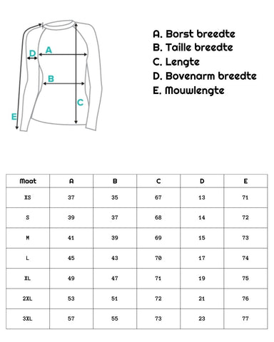 Size chart long sleeve limited edition