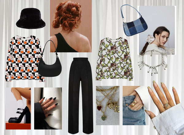 fashion moodboard - outfits met prints en contrast