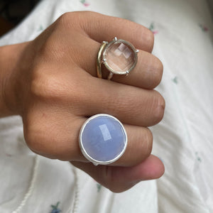 SOOTHING BLUE CHALCEDONY 20mm CHECKERED CUT RING w/ ROUND BAND