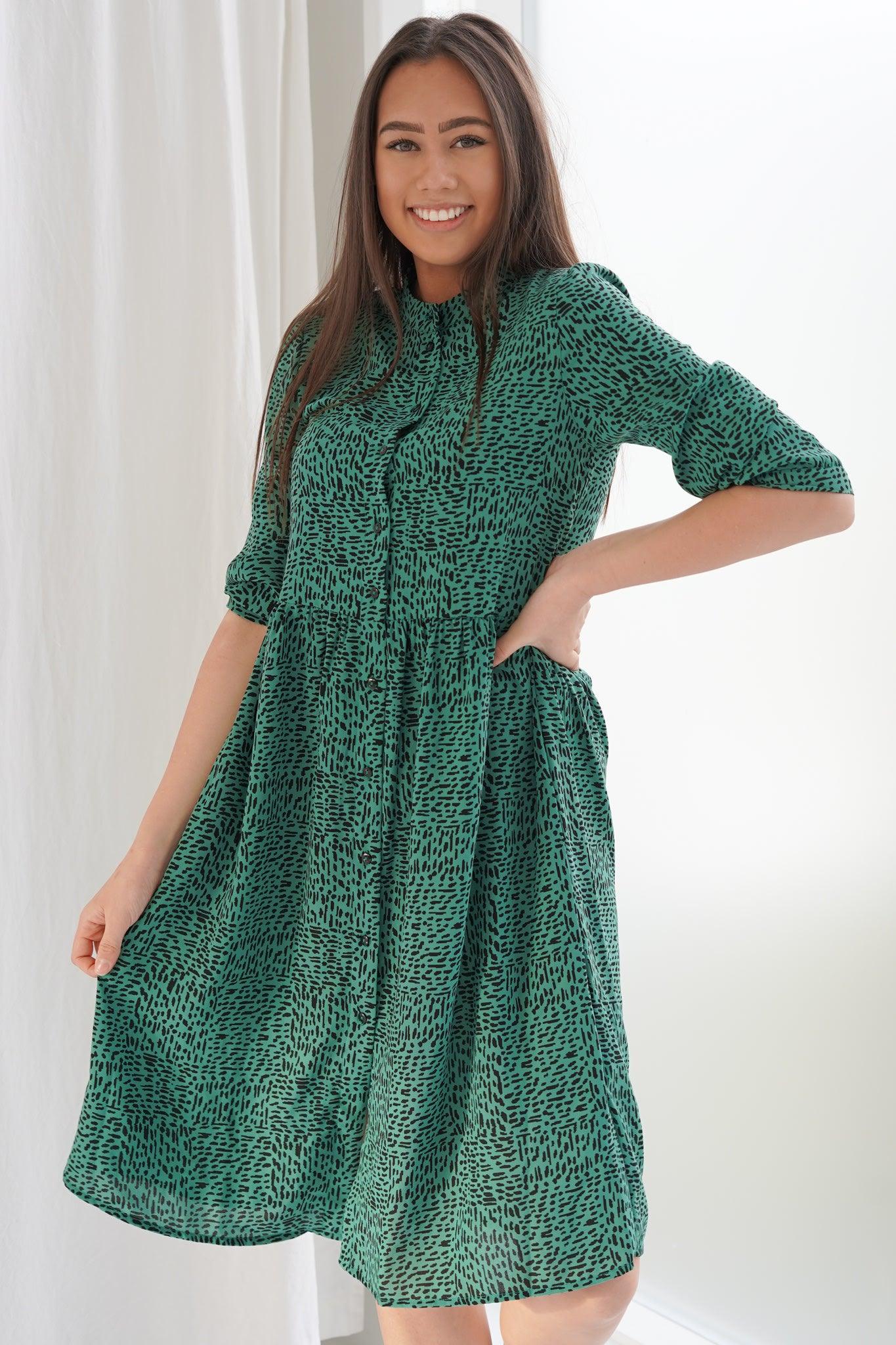 lucia ditzy long dress dark green