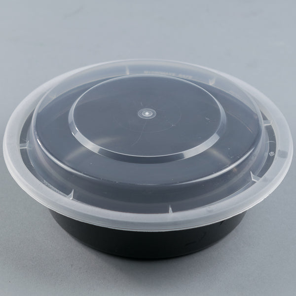32 oz. 7 Round Black Container w/Lid Combo 150/CS –