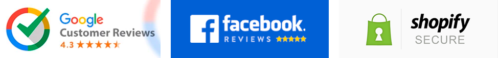 Logos of Google reviews, Facebook reviews and Shopify