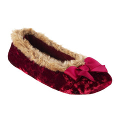 Women’s Iridescent Velour Krista Ballerina Slippers in Red