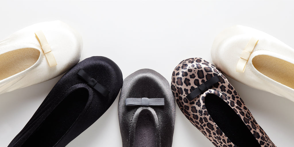 Signature Satin Ballerina Slippers in a variety of colors lined up