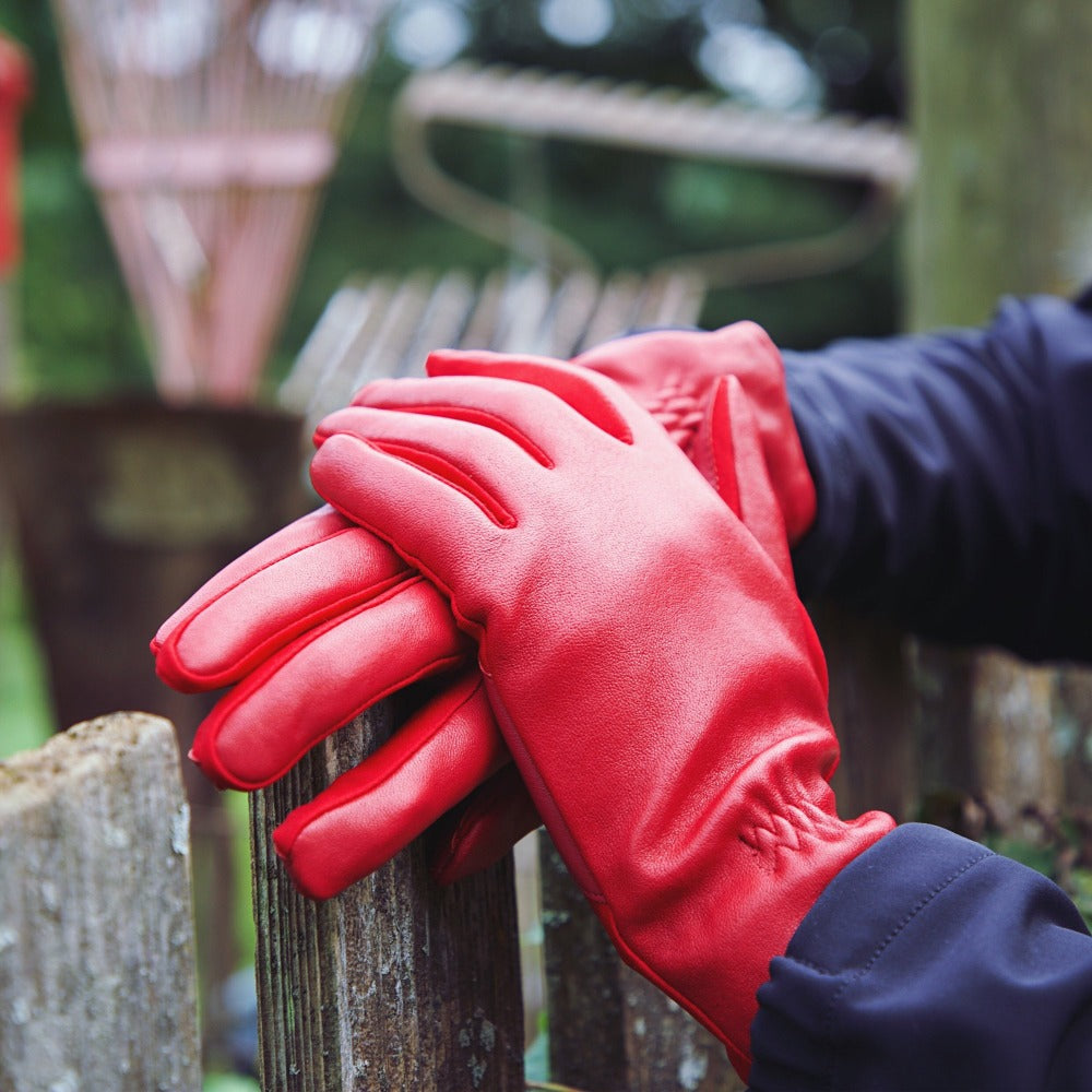 pink leather gloves women's