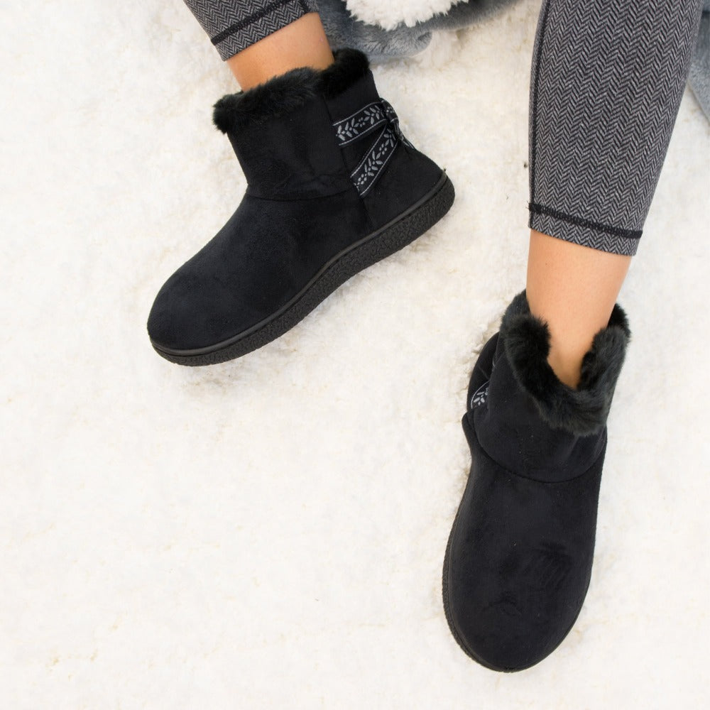 Microsuede Addie Boot Slippers with Bow 