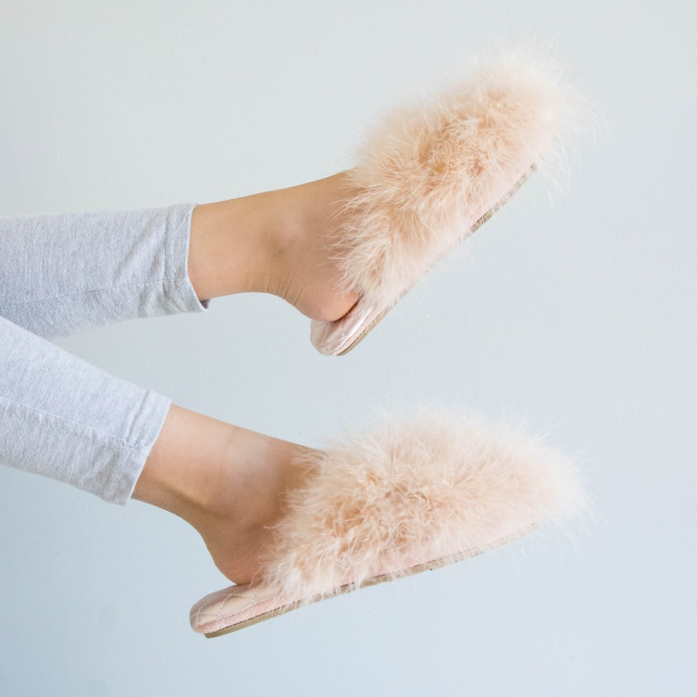 pink feather slippers