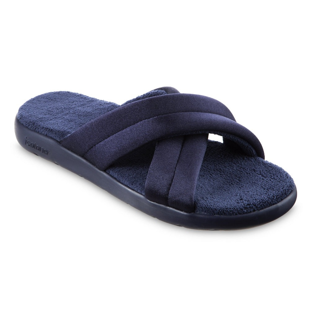 Isotoner navy blue deals peach open slippers