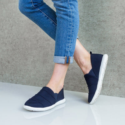 navy blue slip on loafers