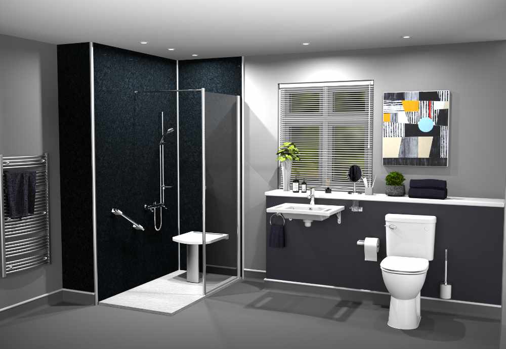 Mobility bathroom installation in black marble