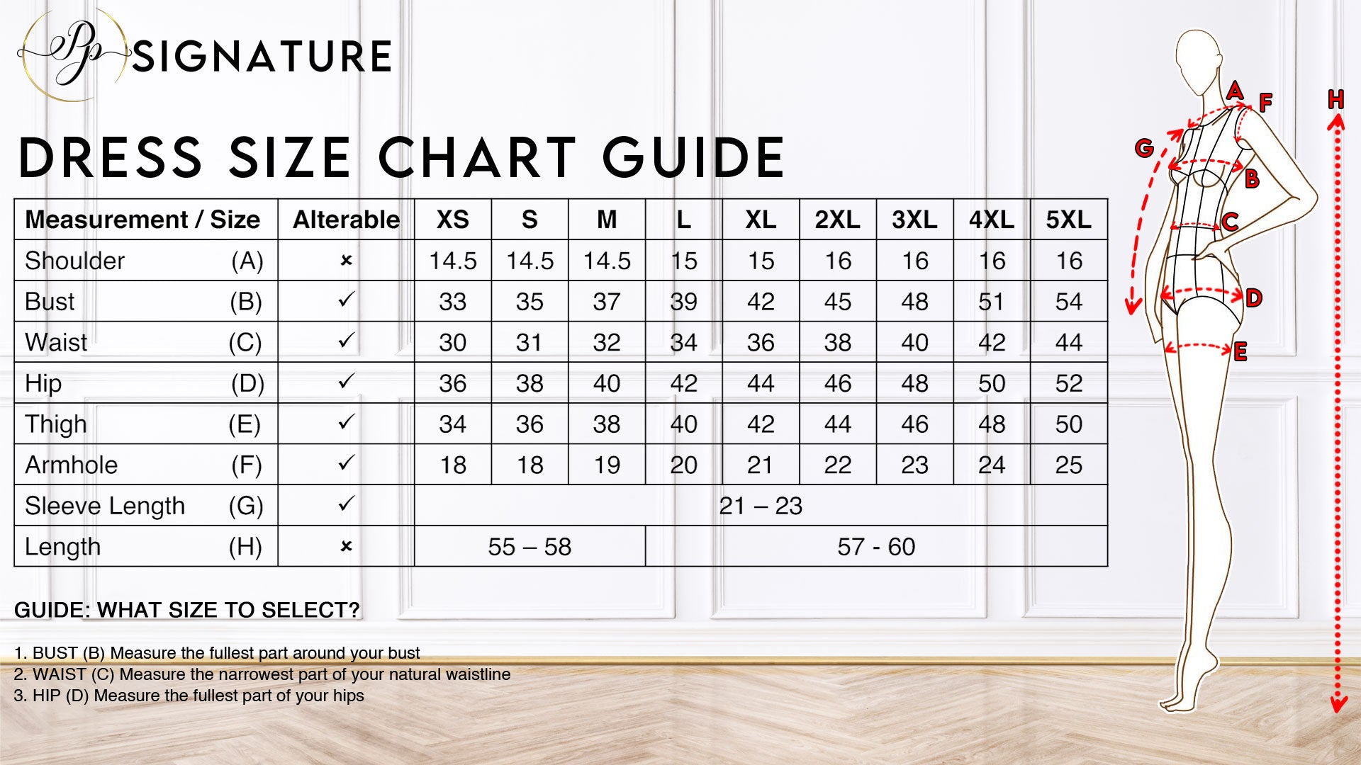 pp signature sizing guide-measurement-size guide