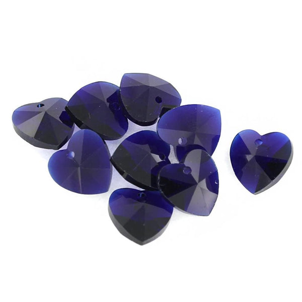 Heart Glass Beads 14mm - Deep Sapphire Blue - 10 Beads - BD1512