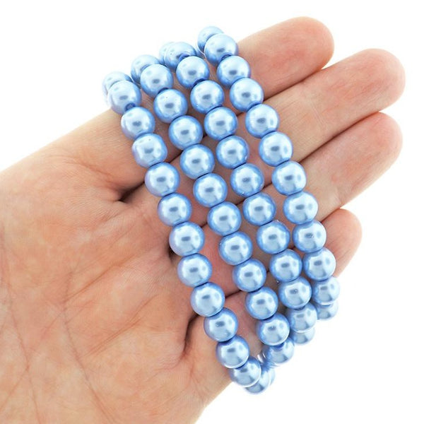 SALE Round Glass Beads 8mm - Pearly Blue - 1 Strand 105 Beads - LBD231