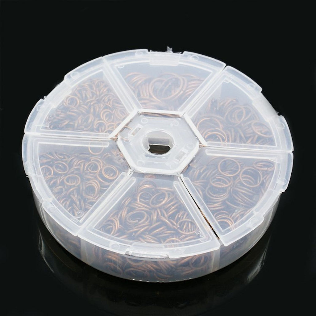 1500 Jump Rings Copper Tone Assorted Sizes in Handy Storage Box - Z058