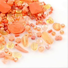 Assorted Acrylic Beads - Orange Grab Bag - 50g 60-90 beads - BD1186