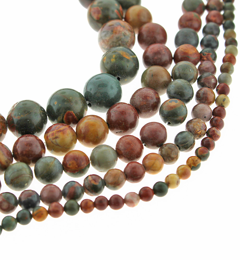 Round Natural Picasso Jasper Beads 4mm - 12mm - Choose Your Size - Bur