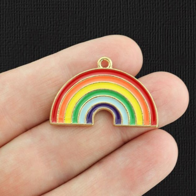 2 Rainbow Gold Tone Enamel Charms - E1086