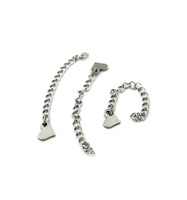 Silver Tone Extender Chains With Oval Drop - 61mm x 3.0mm - 2 Pieces 