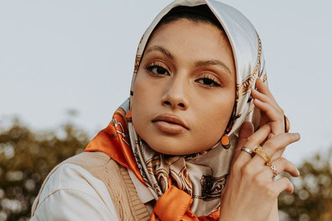 Woman wearing headscarf in vintage style