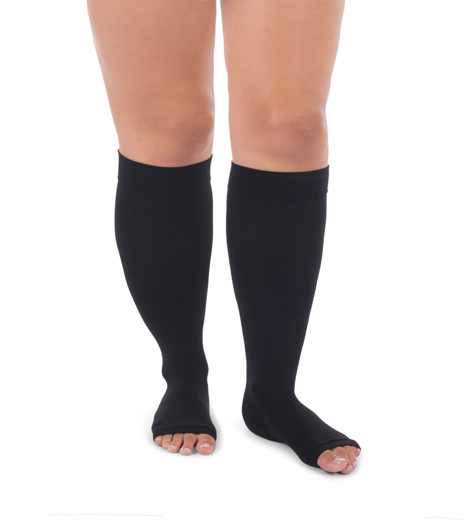 JOMI Knee High Compression Stockings, 20-30mmHg Surgical Weight Open Toe, Full Wide Calf 221 - Black