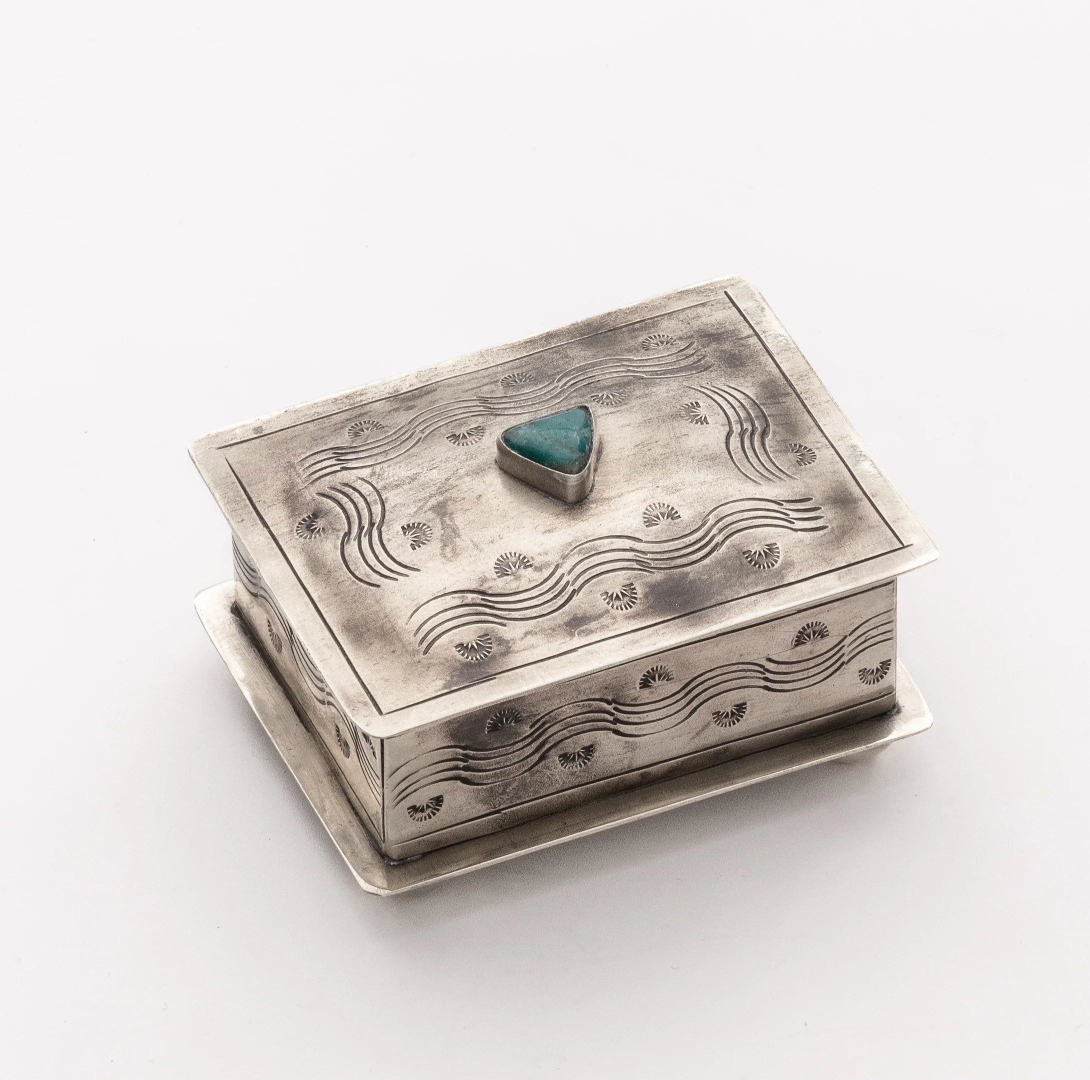Small Stamped  Box with triangle Turq 3