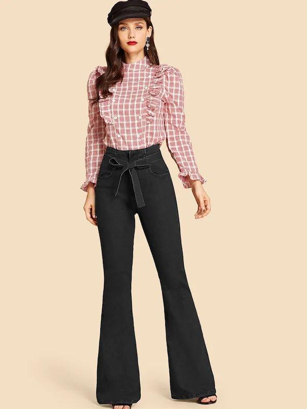 tie waist flare jeans