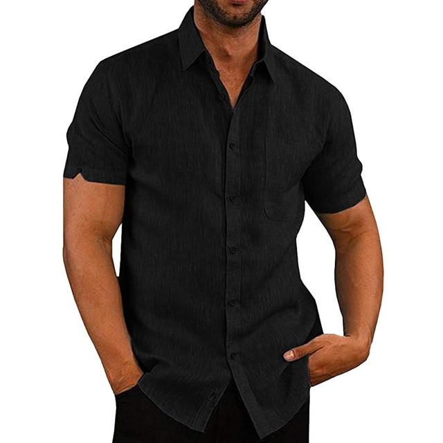 Solid Short Sleeve Button Casual Tops Male Streetwear Loose Summer Slim Fit Breathable Shirt