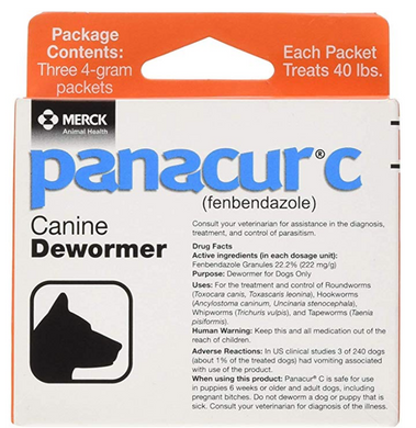Panacur C Dewormer (Fenbendazole) for Dogs, 4-Gram x 3 Packets  (40 Pounds)