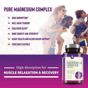 High Absorption Magnesium Complex - Premium Mag Supplement for Sleep, Leg Cramps, Muscle Relaxation & Recovery - Formulated for Women & Men - Pure, Non-GMO, Vegan Capsules - americanabest