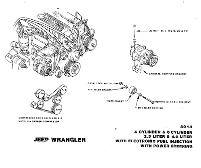 Jeep YJ 1991-1995  and  Factory AC Drive Belt and Idler Pulley K -  Jeep Air