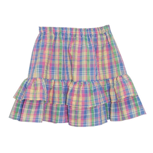 pink blue plaid pleated skirt